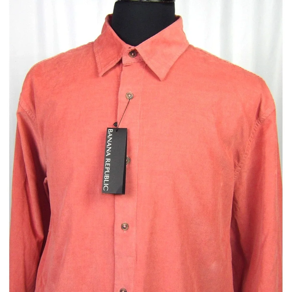 NEW! Banana Republic Rust Orange Long Sleeved Corduroy Button Up Shirt Men's XL‎